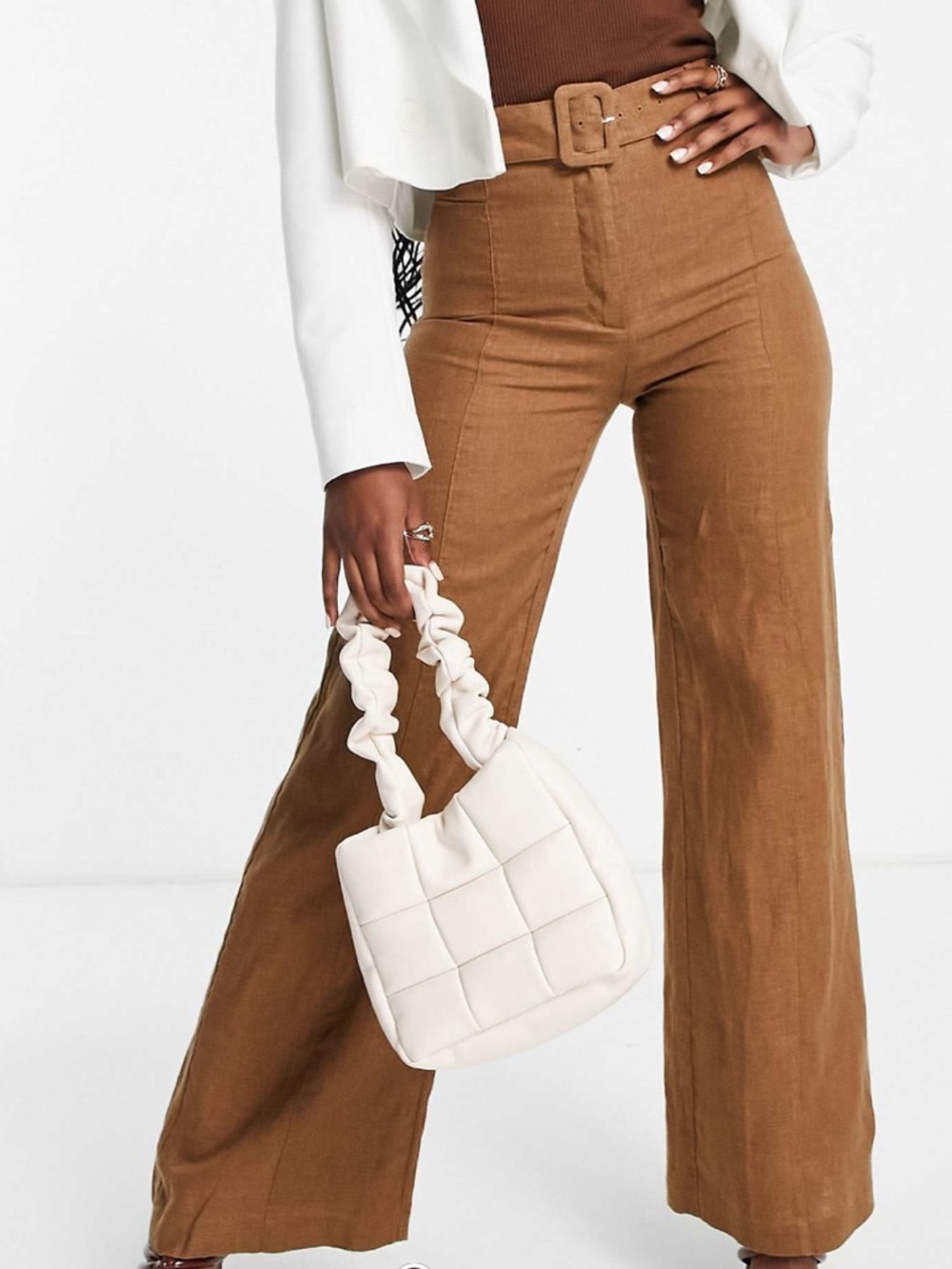 & Other Stories linen high waist belted tailored pants in brown - EU 36 Trousers